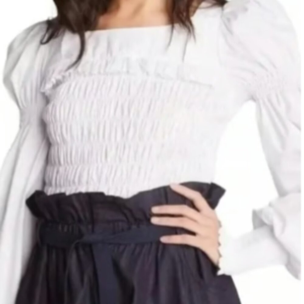 Choosy White Balloon Sleeve Square Neck Smocked Body Blouse Size XSmall